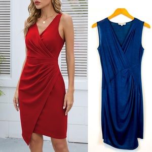 Jaune Rouge Sleeveless V-neck Asymmetrical  Faux Wrap Dress